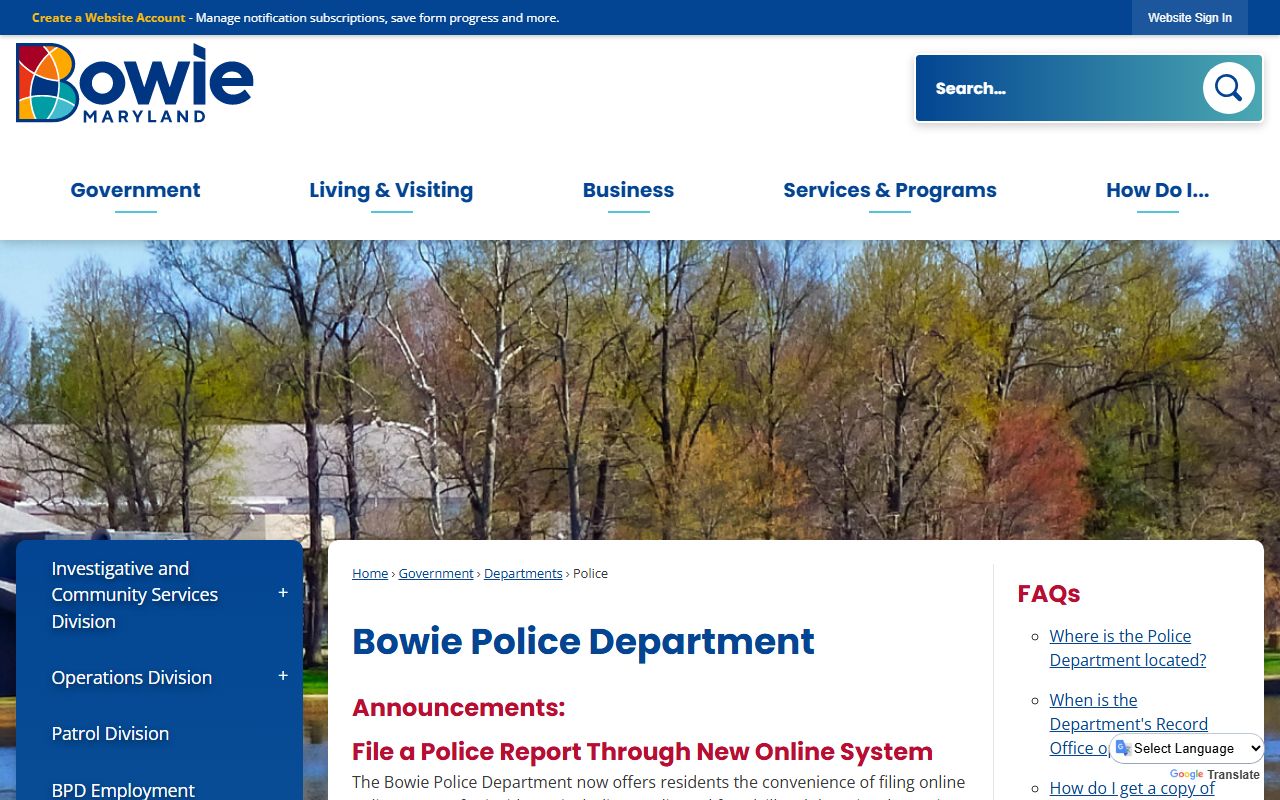Bowie Police Department website for Bowie busted mugshots and arrest records