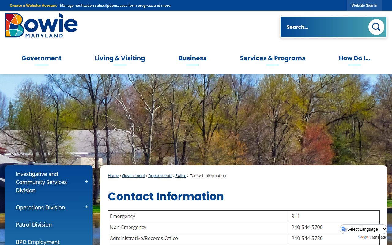 Bowie Police contact information for busted mugshots and records requests