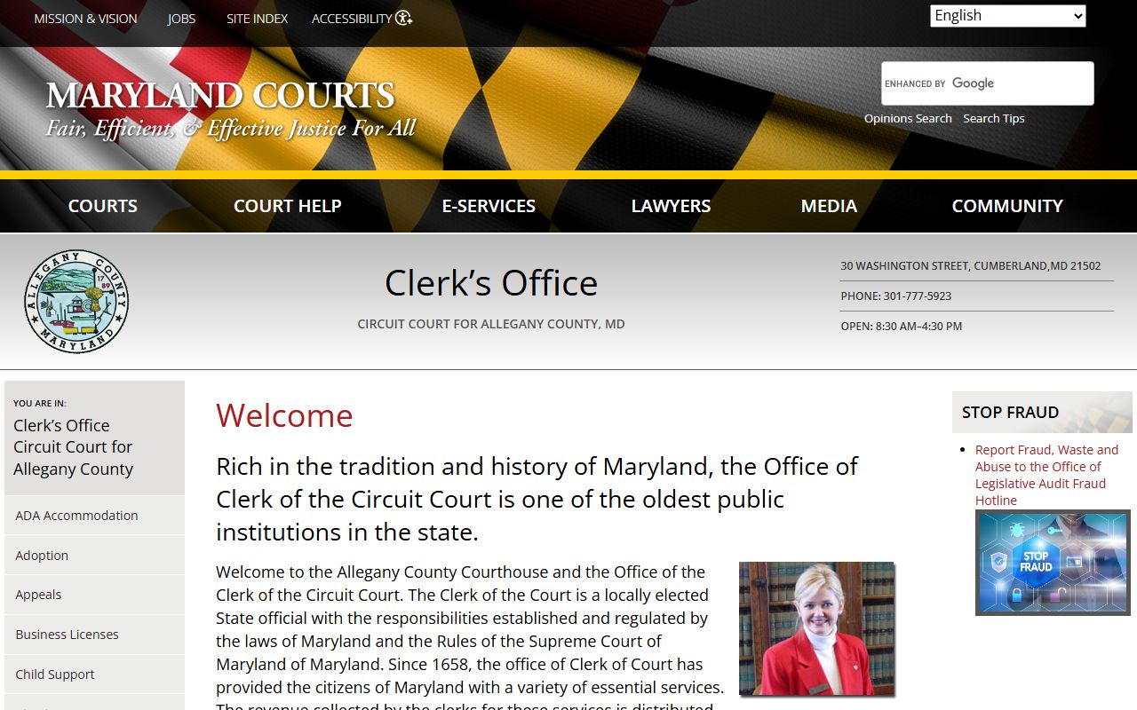 Allegany County circuit court clerk page for busted mugshots case records