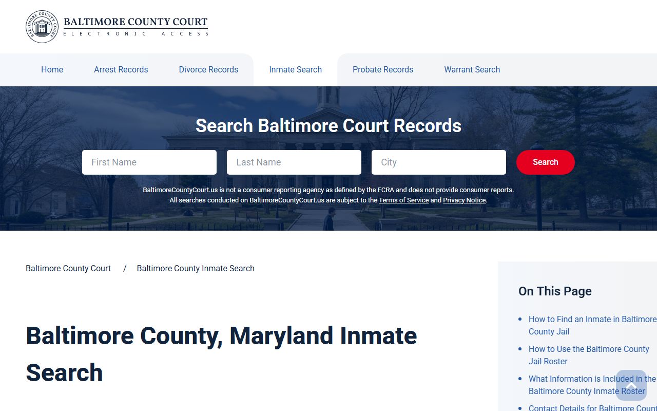 Baltimore County busted mugshots inmate search court page