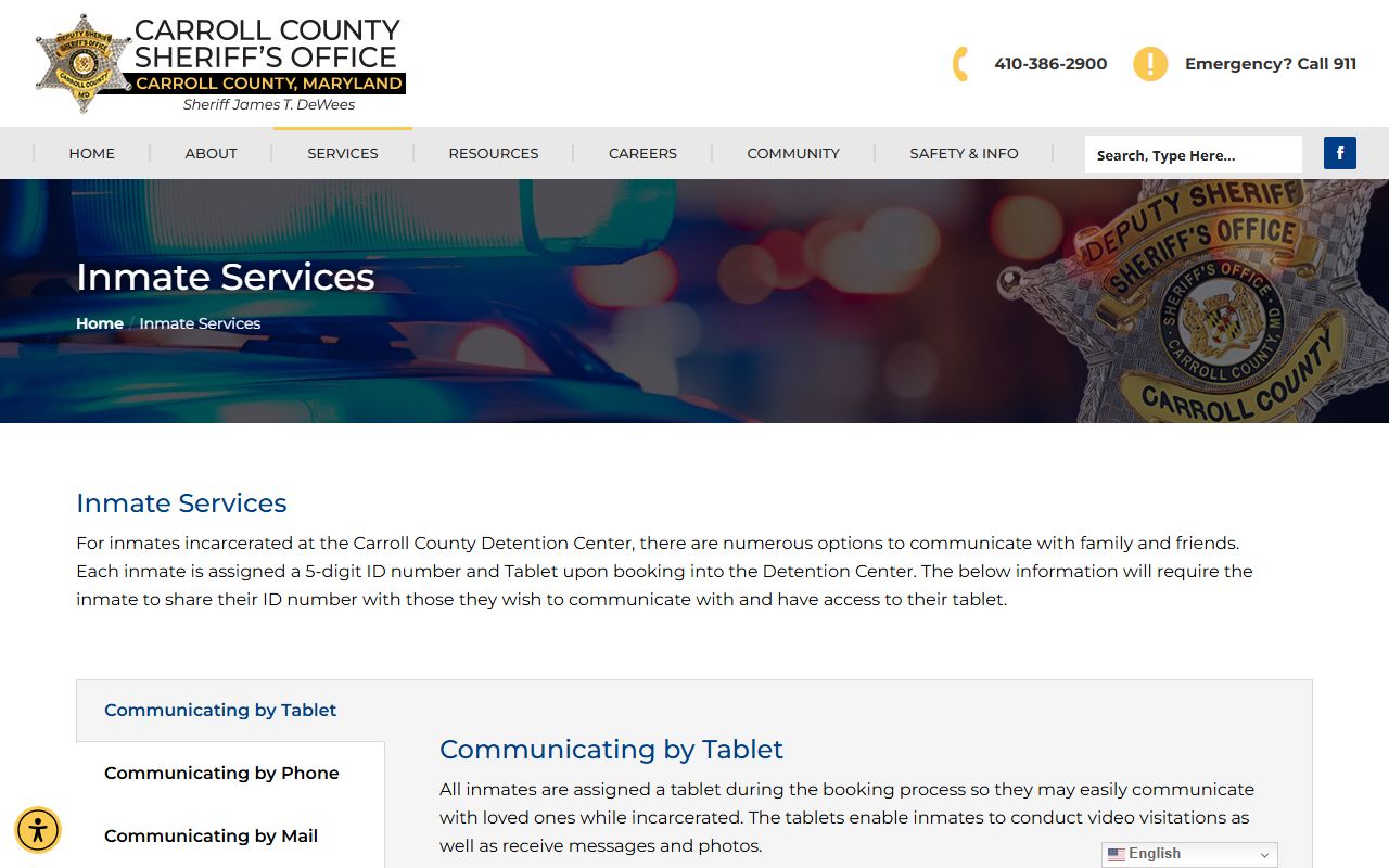 Carroll County inmate services page for busted mugshots and detention info