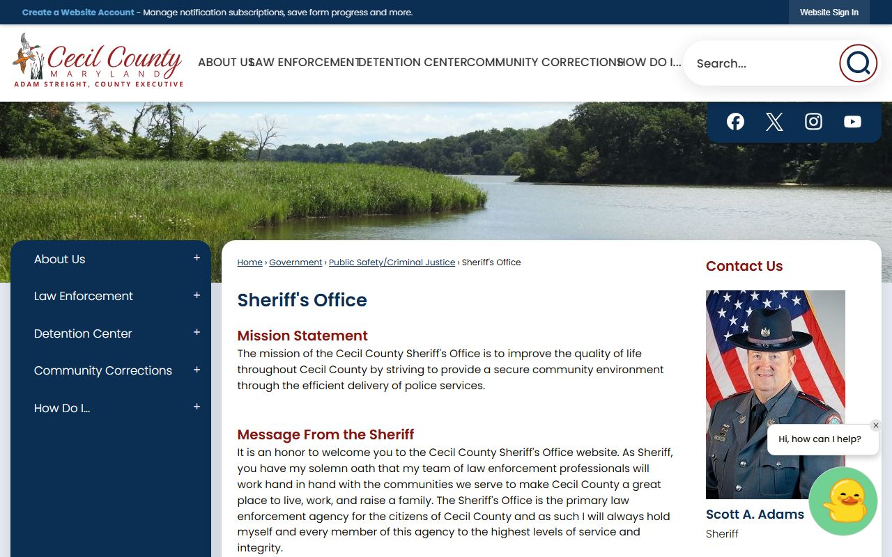Cecil County Sheriff's Office website for busted mugshots and arrest records