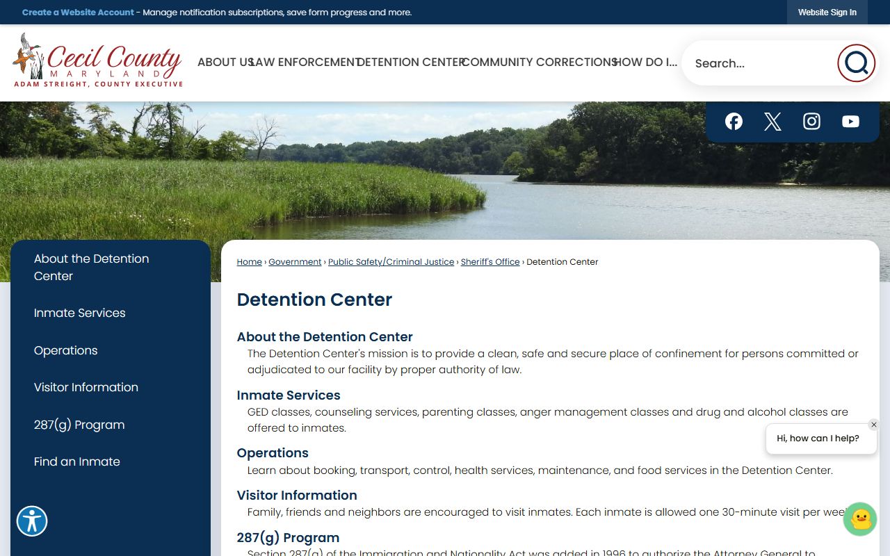 Cecil County Detention Center page for busted mugshots and inmate information